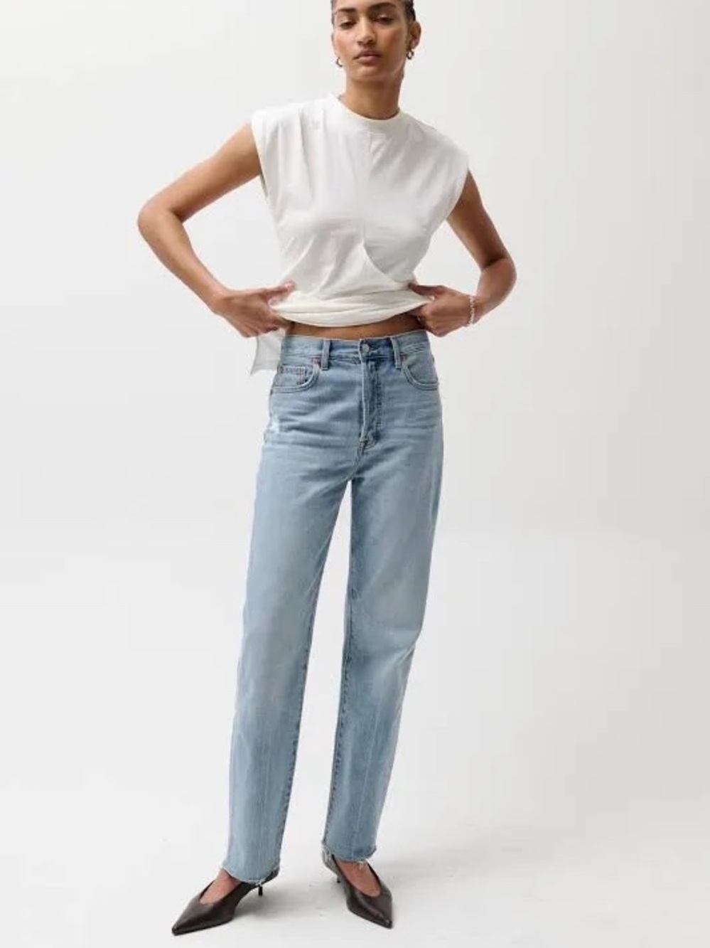 Pistola Cassie Raw Hem Light Wash Straight Leg Jeans